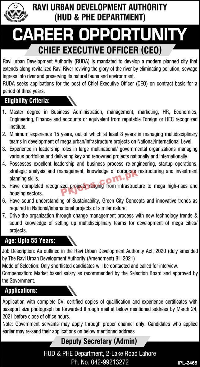 Ravi Urban Development Authority Management PK Jobs 2021