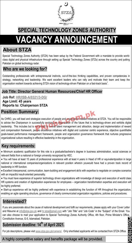 Special Technology Zones Authority (STZA) Management PK Jobs 2021