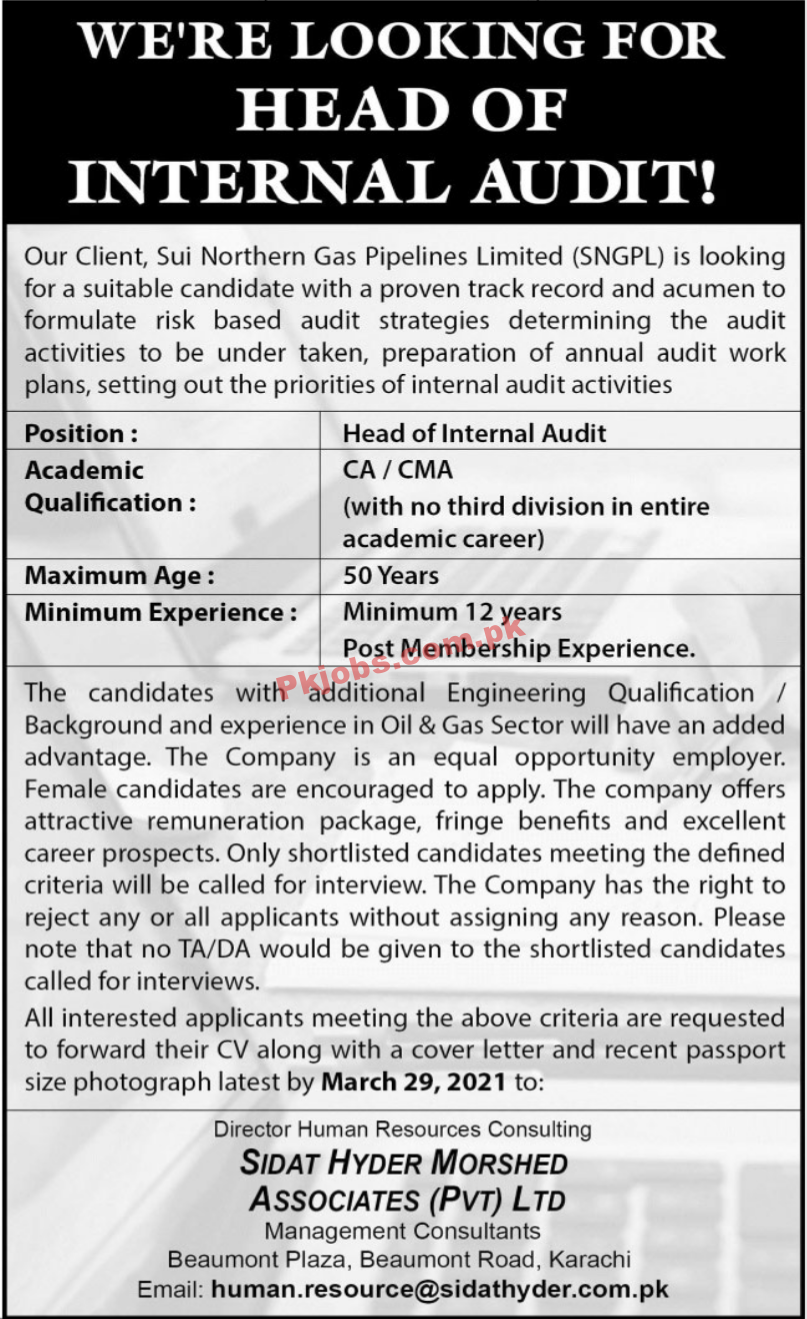 Sui Northern Gas Pipelines Limited (SNGPL) PK Jobs 2021