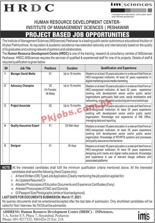 The Institute of Management Sciences PK Jobs 2021