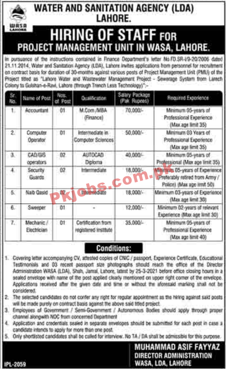 Water And Sanitation Agency (WASA) Management PK Jobs 2021