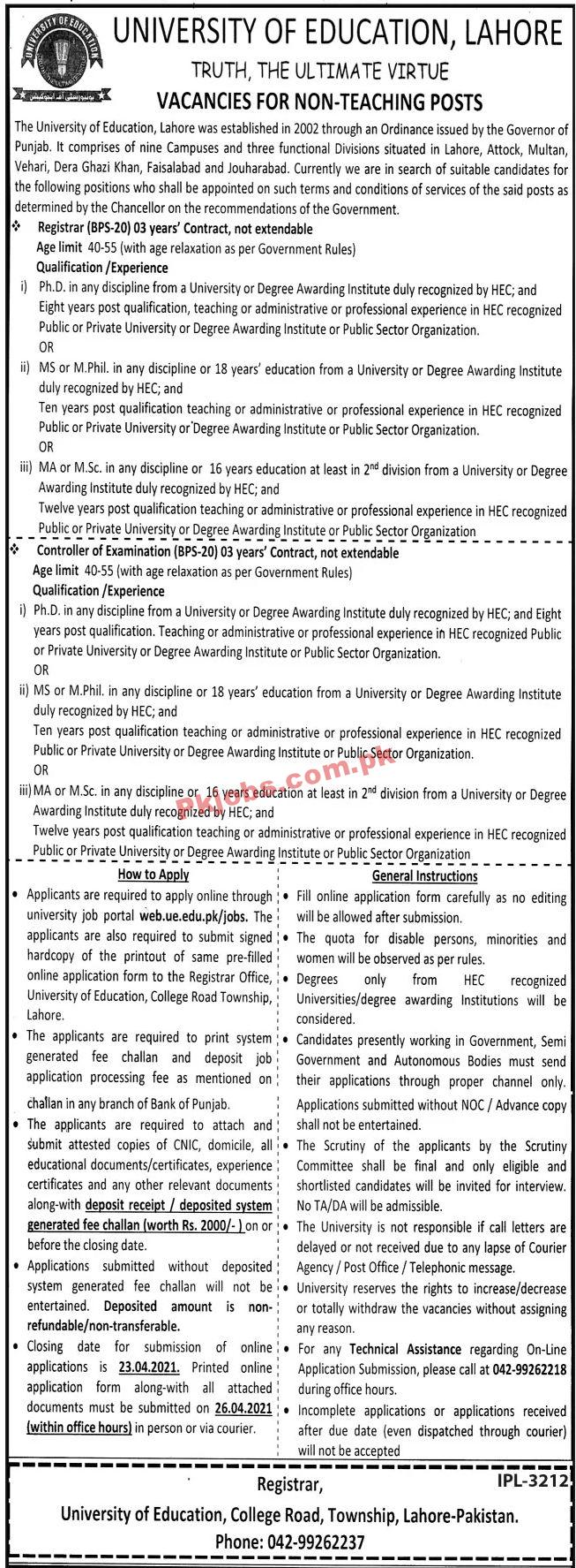 Jobs in University of Education Lahore