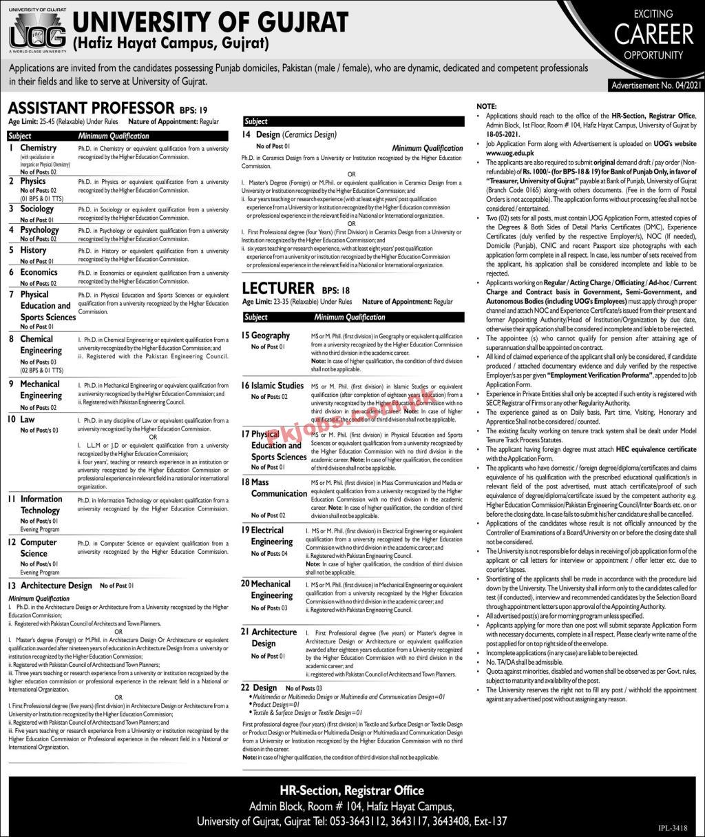 Jobs in University of Gujrat UOG