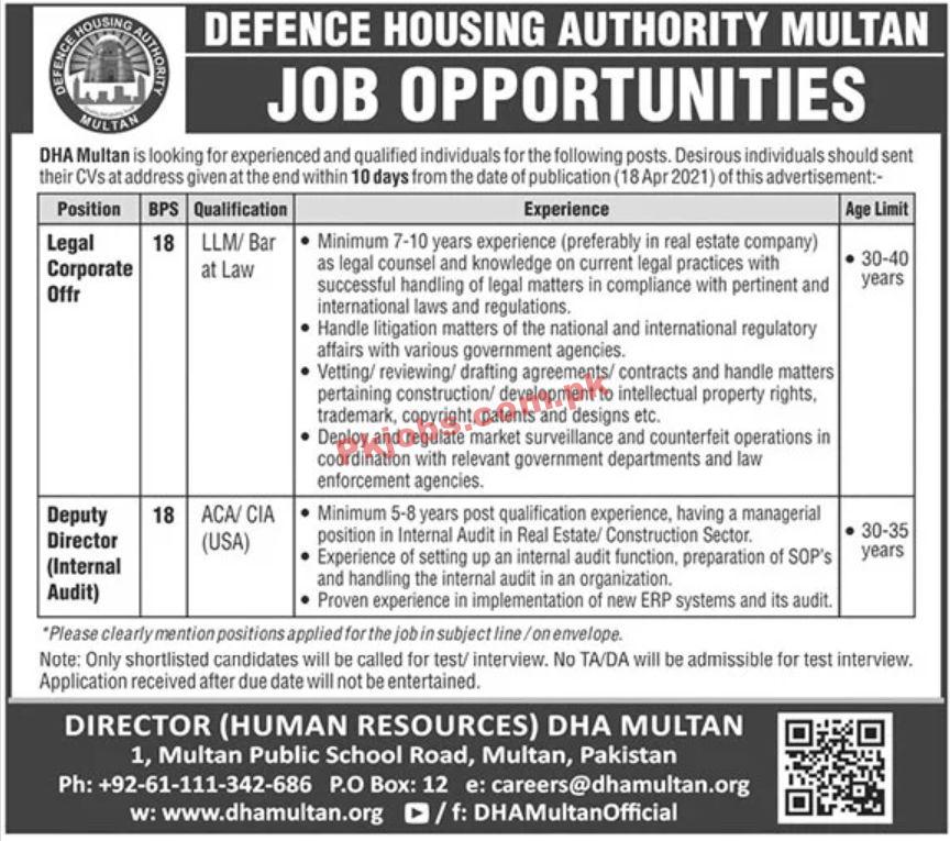 Jobs in Defence Housing Authority DHA Multan