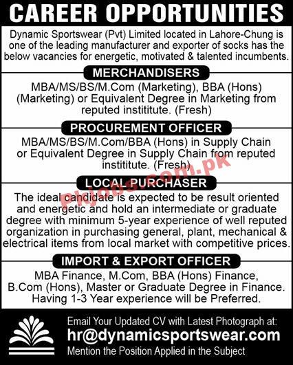 Jobs in Dynamic Sportswear (Pvt) Limited