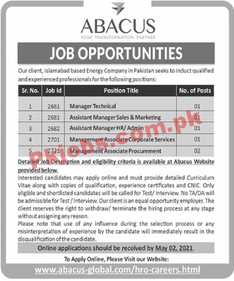 Abacus Consulting Pvt Limited Management PK Jobs 2021