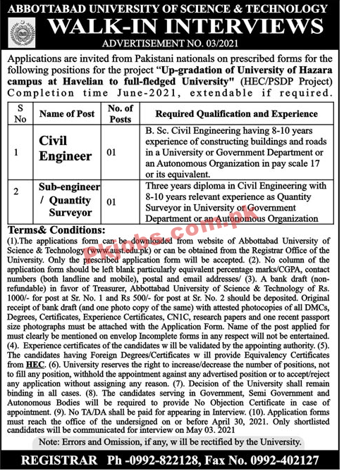 Abbottabad University of Science and Technology (AUST) PK Jobs 2021