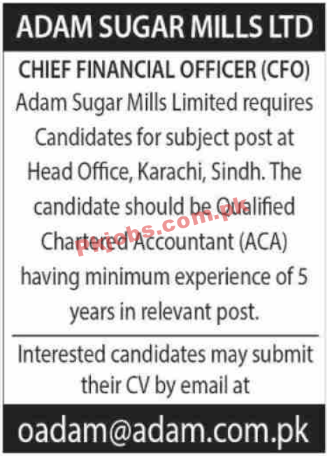 Adam Sugar Mills Limited Management PK Jobs 2021