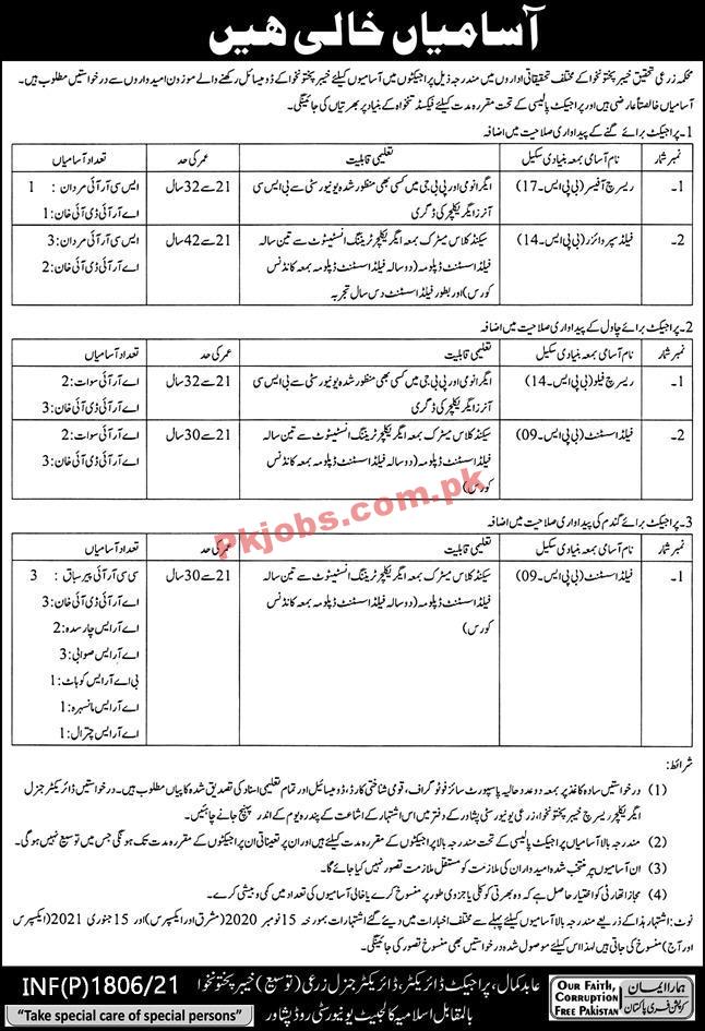 Agricultural Research Department PK Jobs 2021
