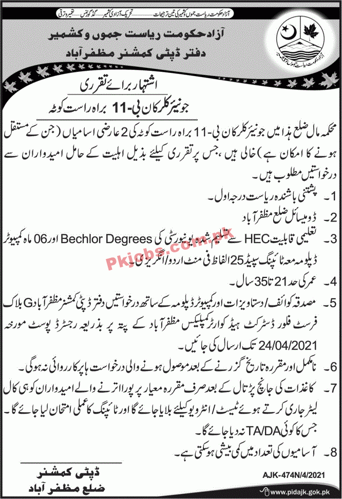 Deputy Commissioner Revenue Department Management PK Jobs 2021