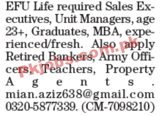 EFU Life Insurance Company Management & Sales PK Jobs 2021