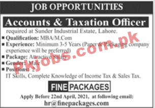 Fine Packages Pvt Limited Latest PK Jobs 2021