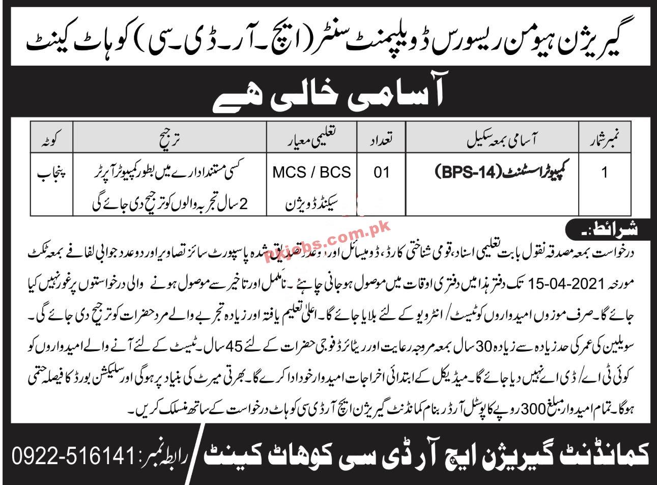 Garrison Human Resource Development Centre (GHRDC) PK Jobs 2021