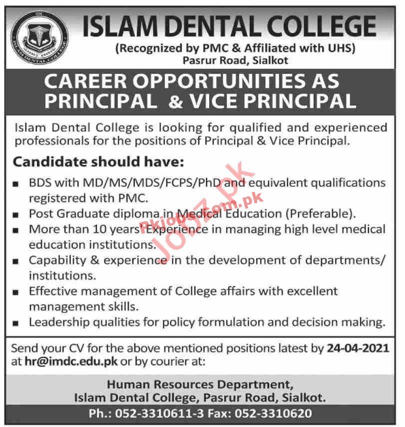 Islam Dental College Latest PK Jobs 2021