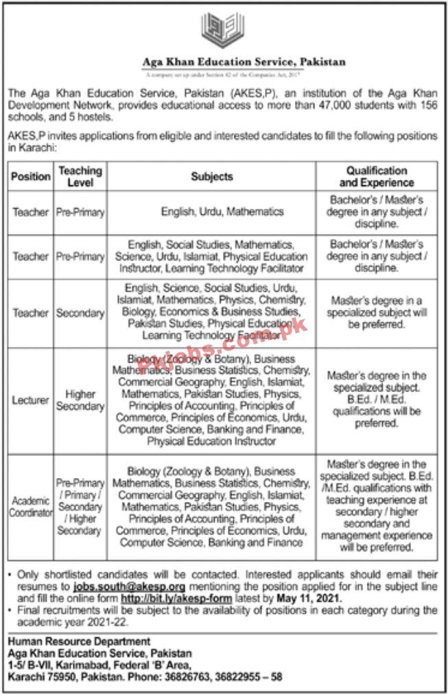 Jobs in Aga Khan Education Service Pakistan