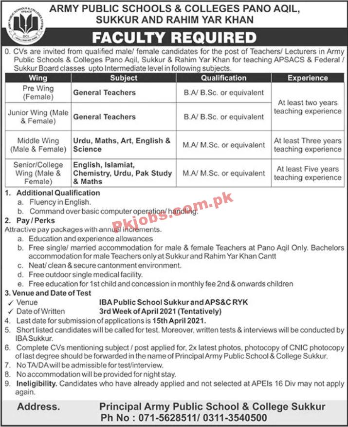 Jobs in Army Public Schools & Colleges Pano Aqil