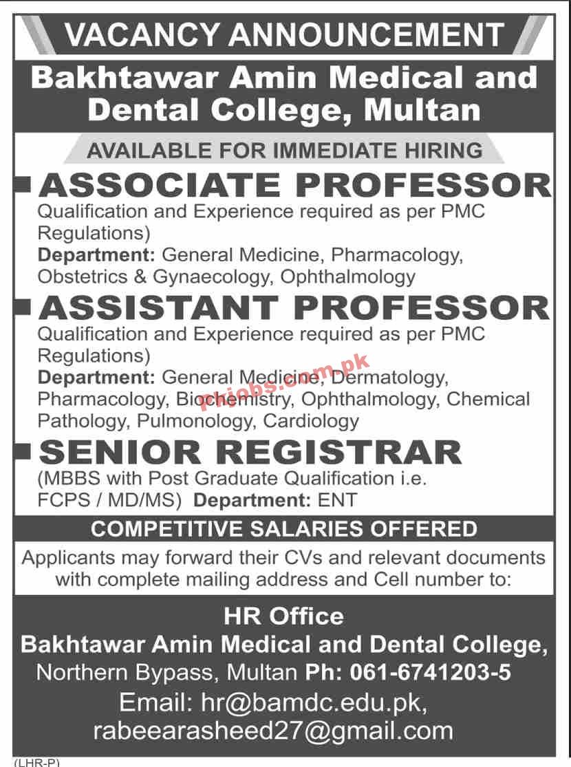 Jobs in Bakhtawar Amin Medical and Dental College Multan