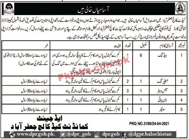 Jobs in Cadet College Jaffarabad