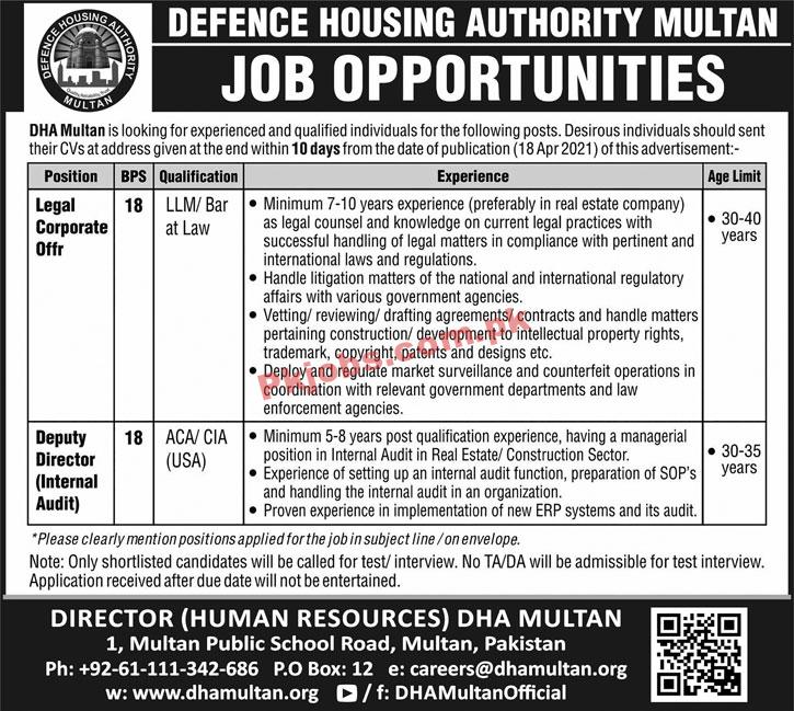 Jobs in Defence Housing Authority DHA Multan