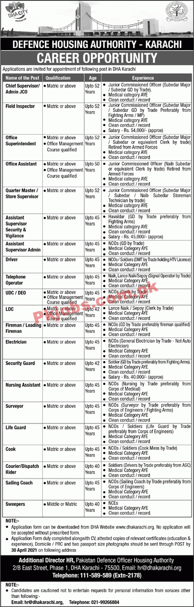 Jobs in Defence Housing Authority Karachi