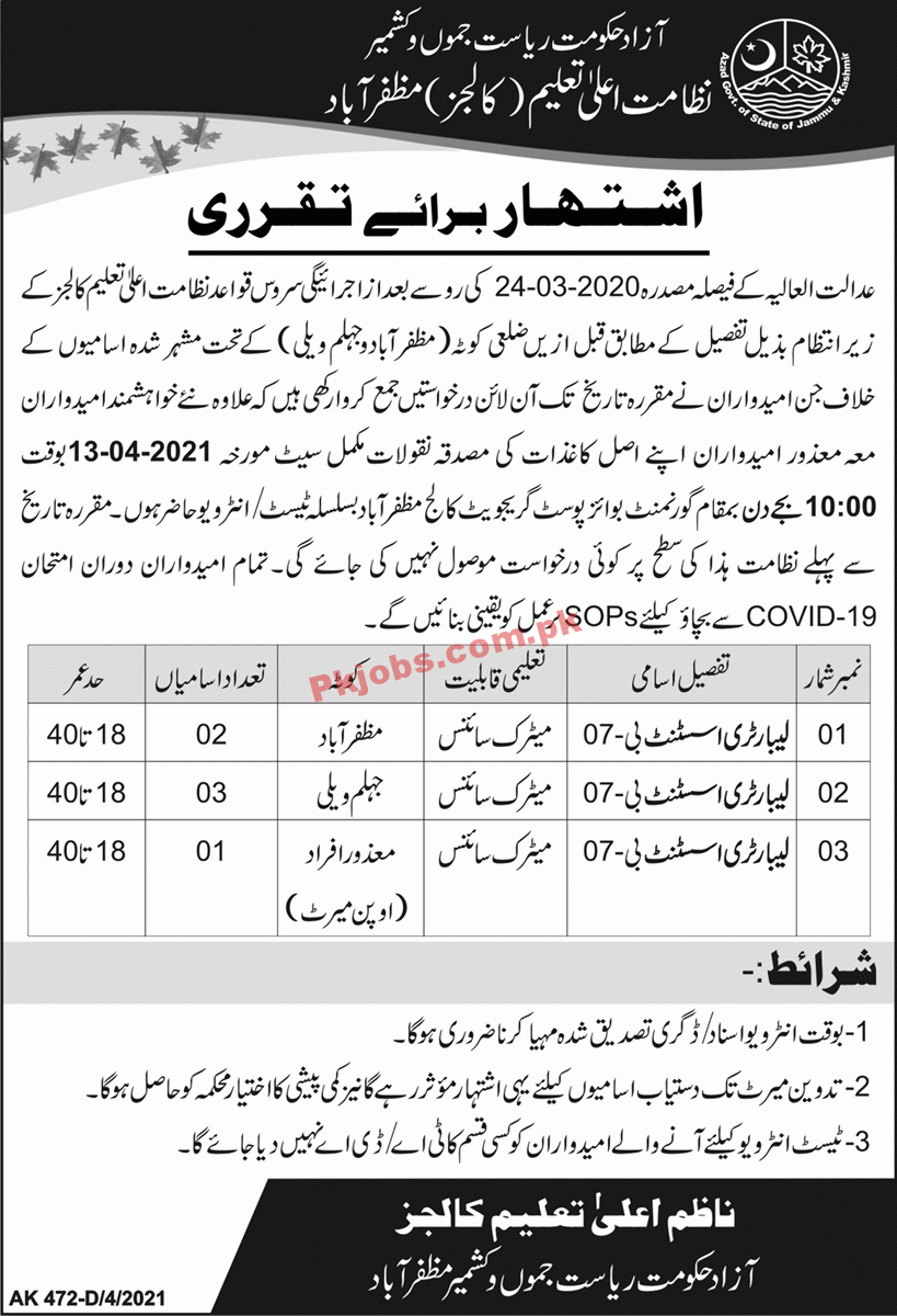 Jobs in Education Department AJ&K