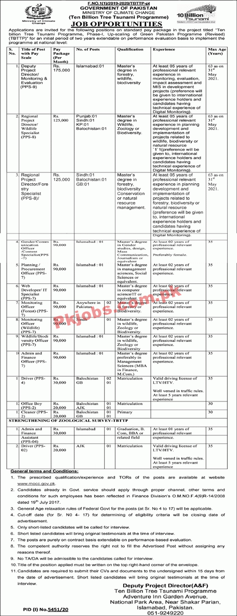 Jobs in Government of Pakistan Ministry of Climate Change