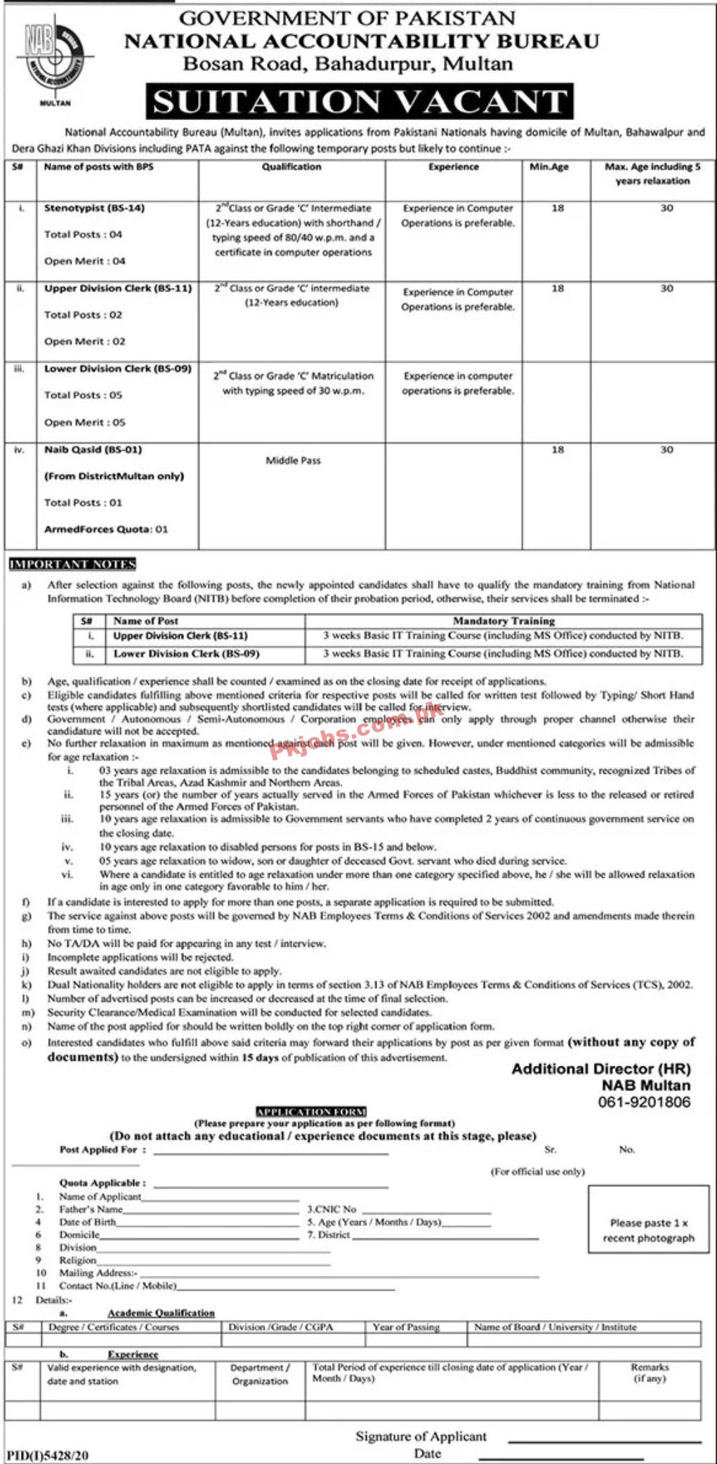 Jobs in Government of Pakistan National Accountability Bureau NAB
