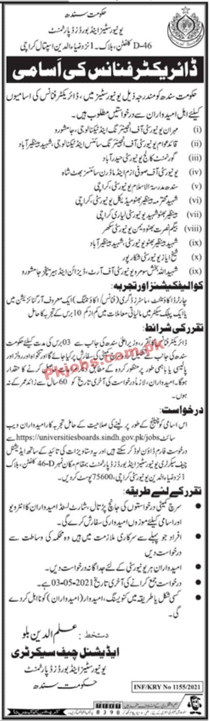 Jobs in Government of Sindh Universities & Boards Department