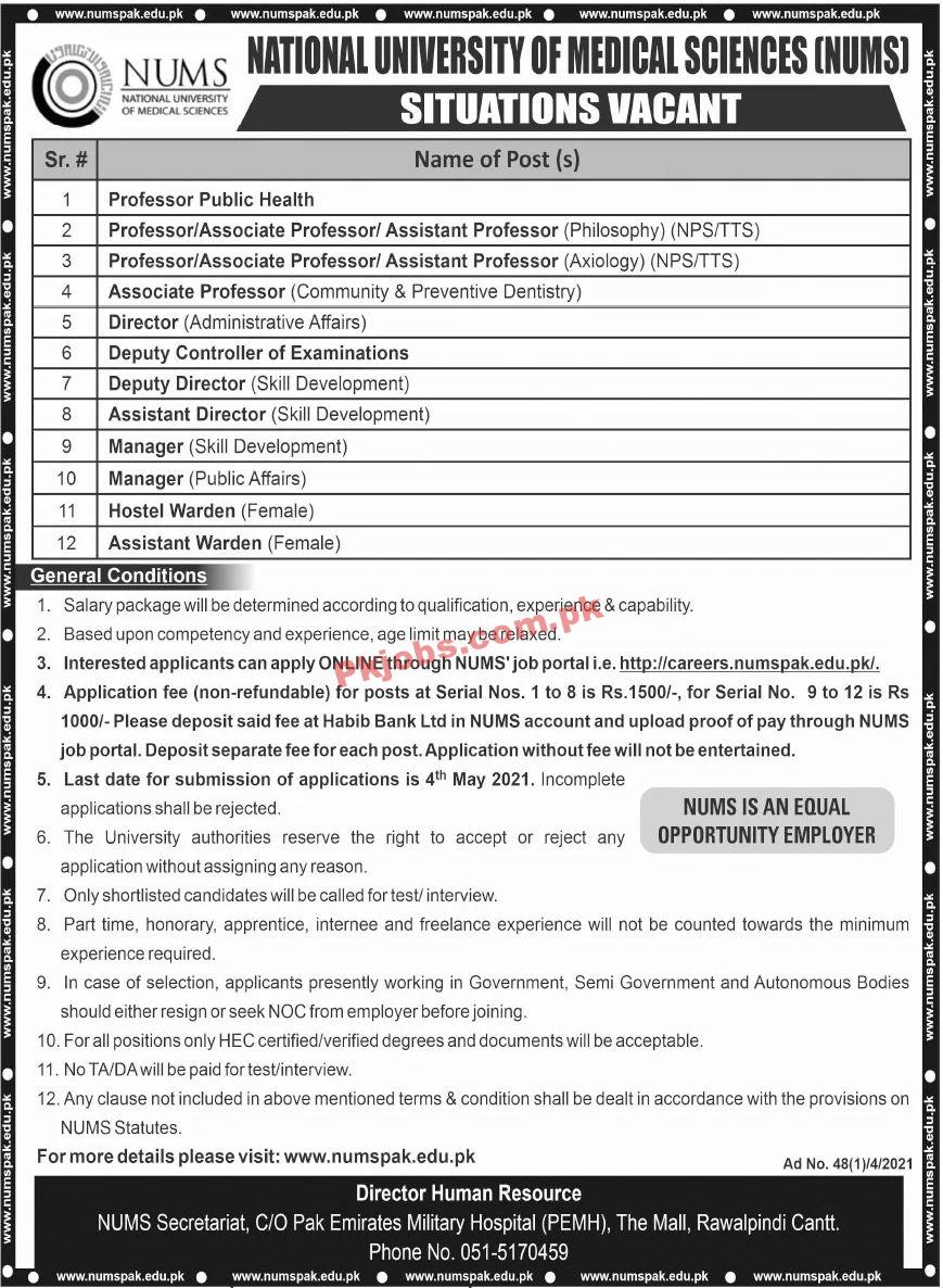 Jobs in NUMS National University of Medical Sciences