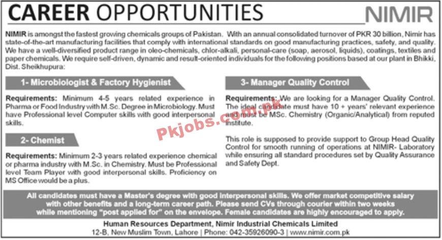 Jobs in Nimir Industrial Chemicals Limited NIMIR