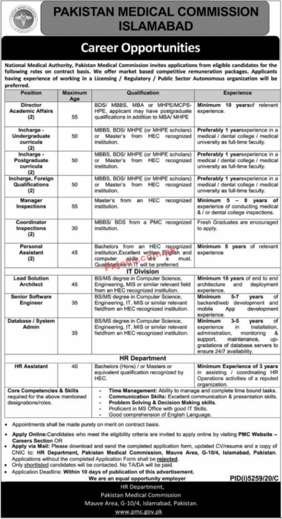 Jobs in Pakistan Medical Commission Islamabad