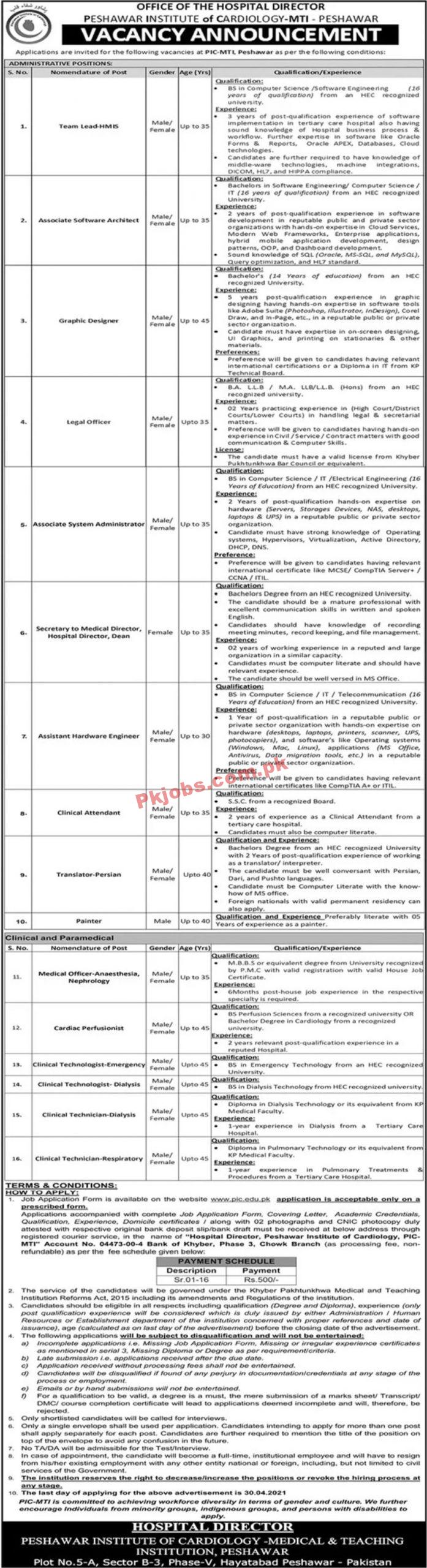 Jobs in Peshawar Institute of Cardiology MTI Peshawar