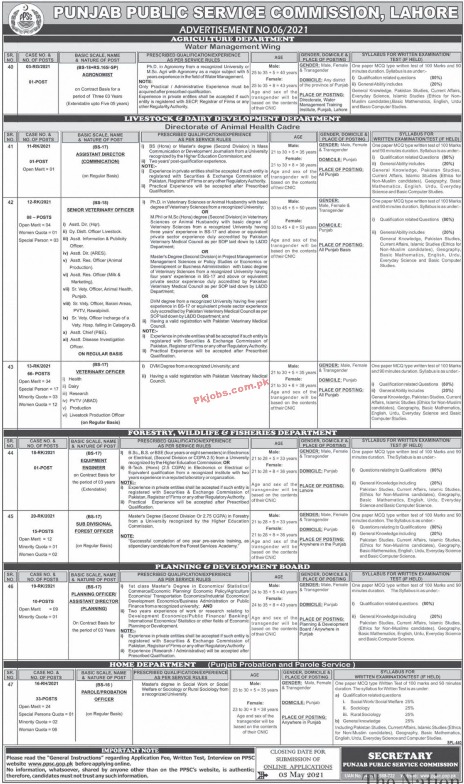 Jobs in Punjab Public Service Commission PPSC Advertisement No 06-