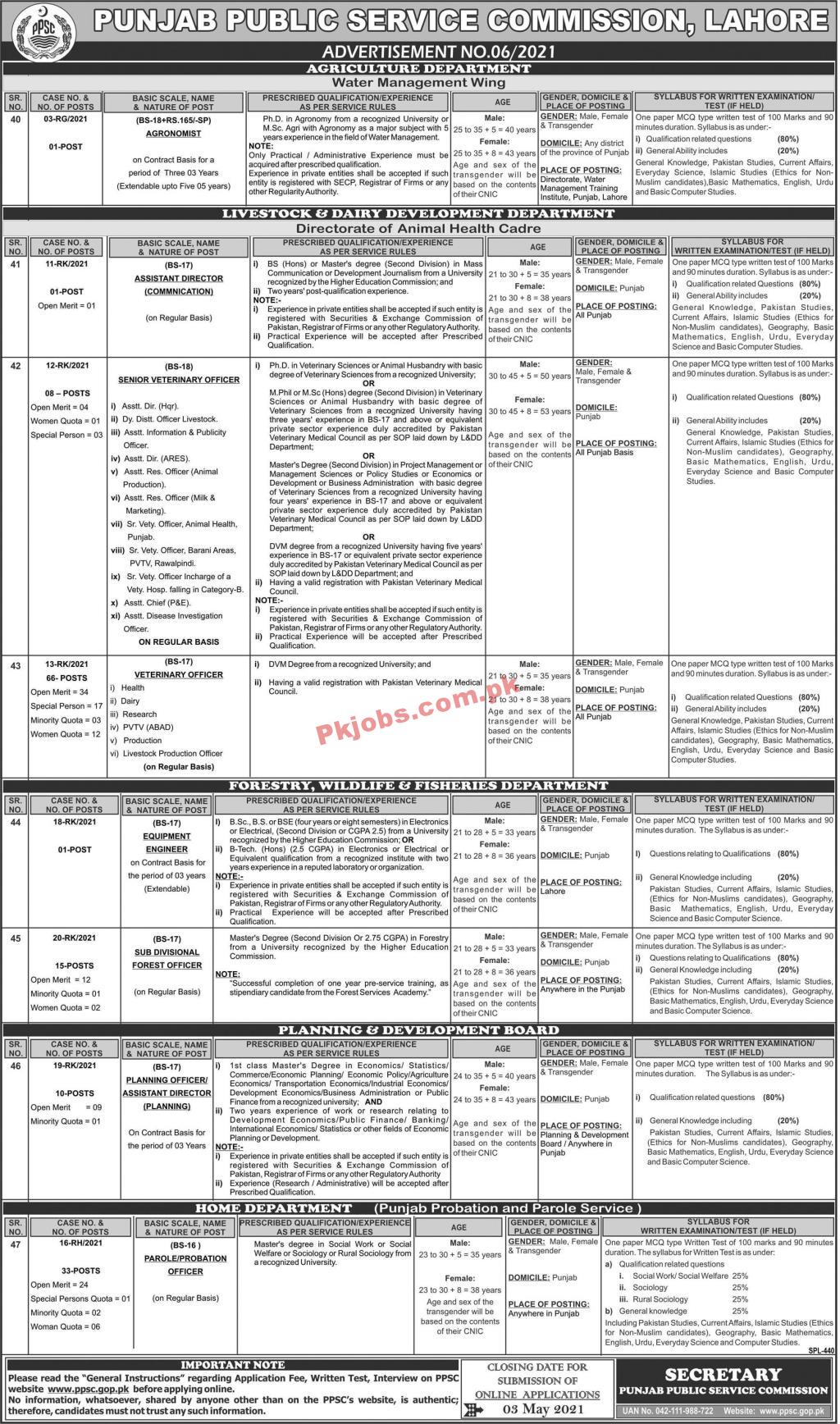 Jobs in Punjab Public Service Commission PPSC Lahore