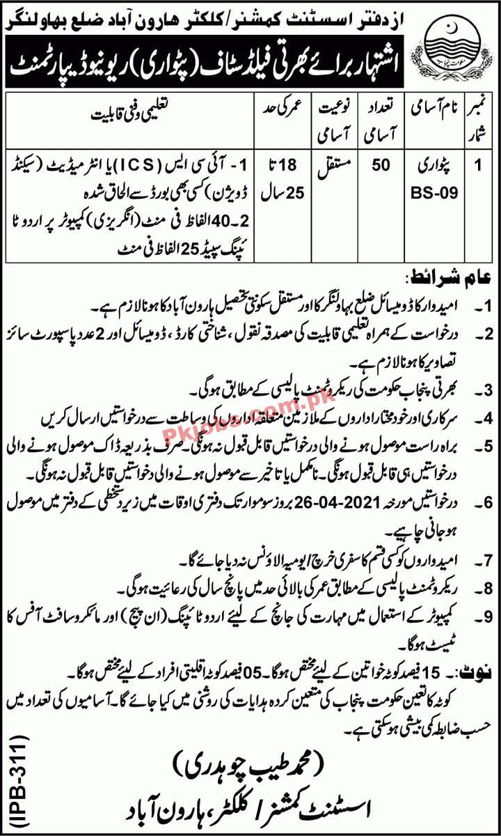 Jobs in Revenue Department Bahawalnagar