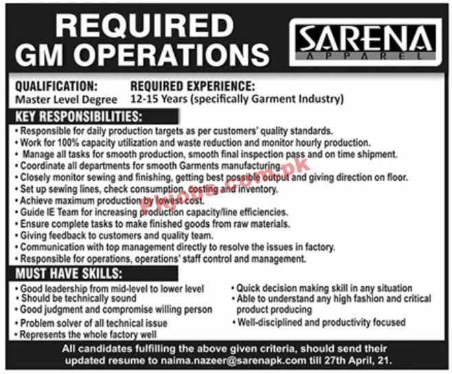 Jobs in Sarena Apparel Lahore