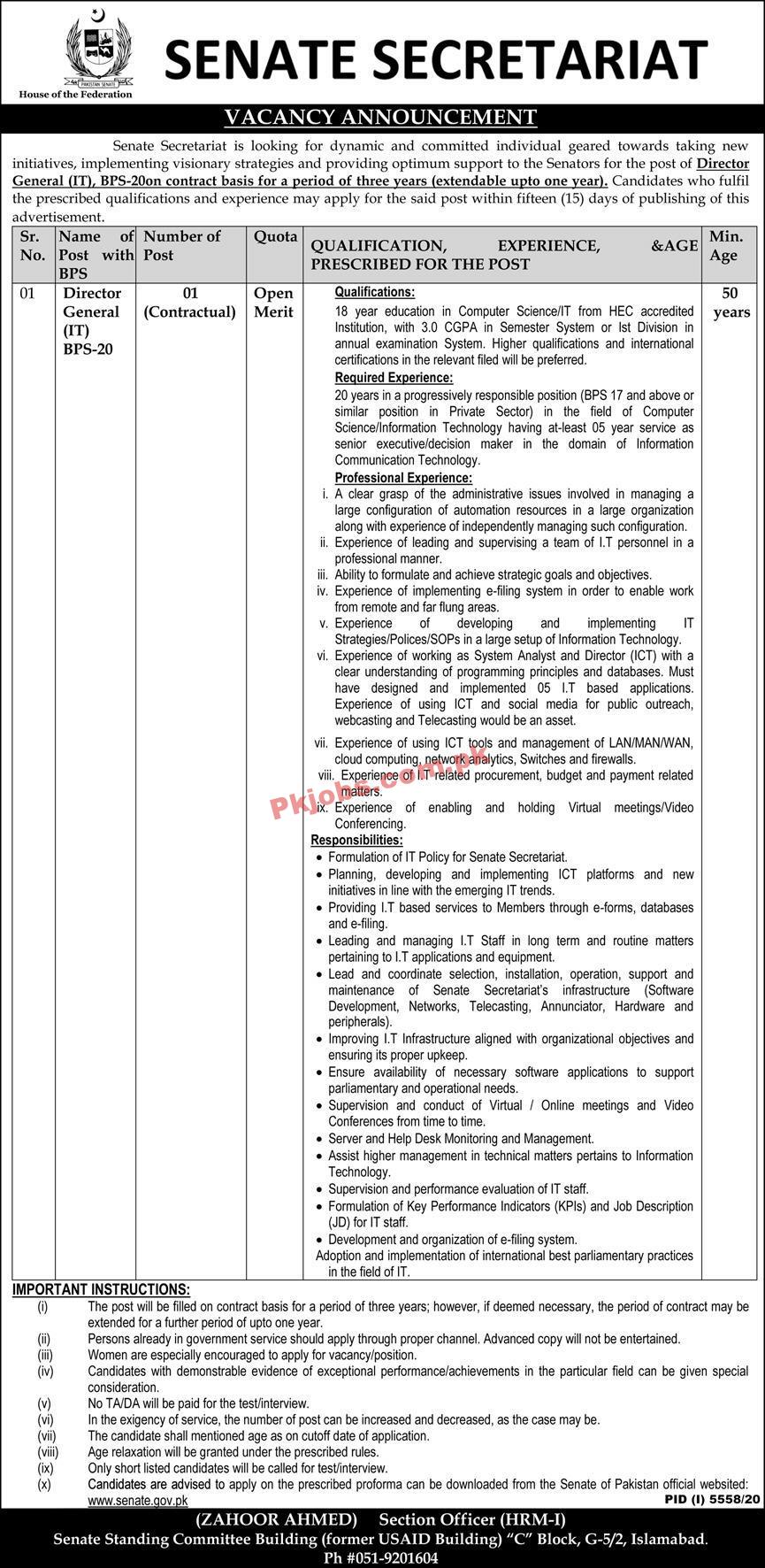 Jobs in Senate Secretariat