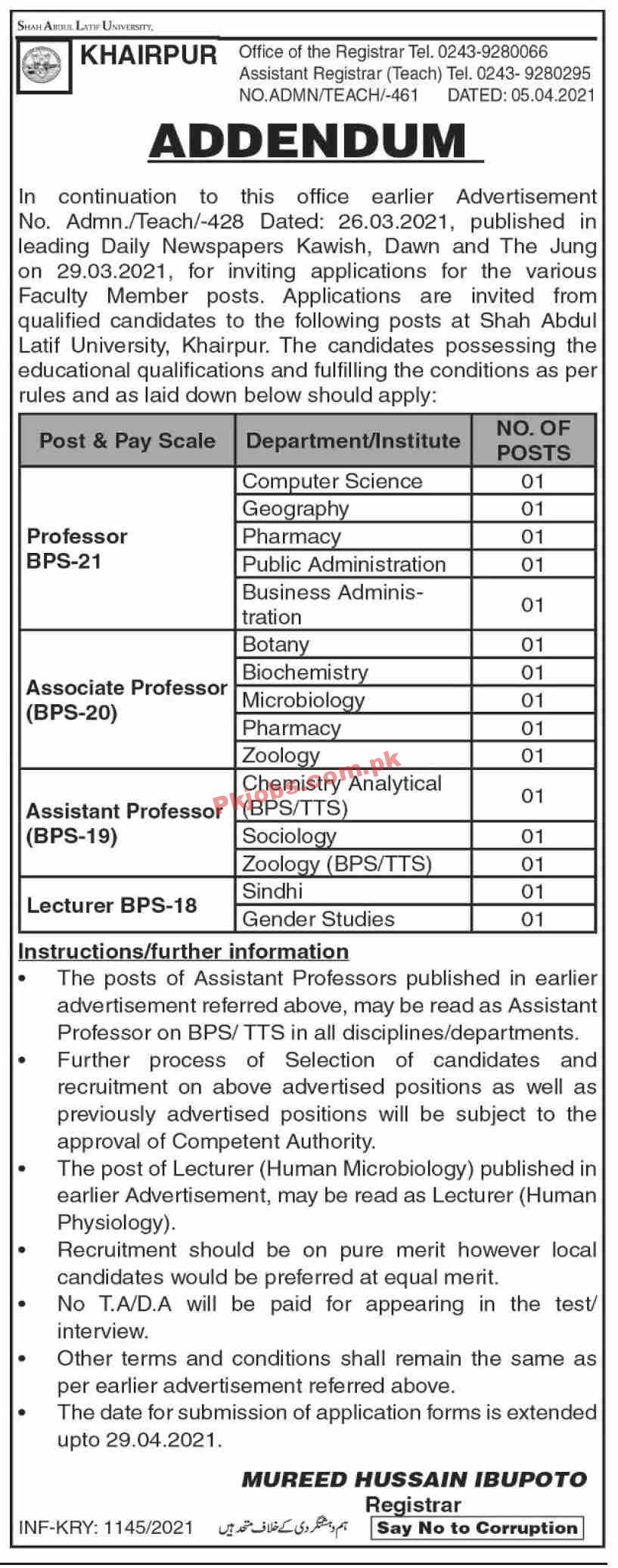 Jobs in Shah Abdul Latif University Khairpur