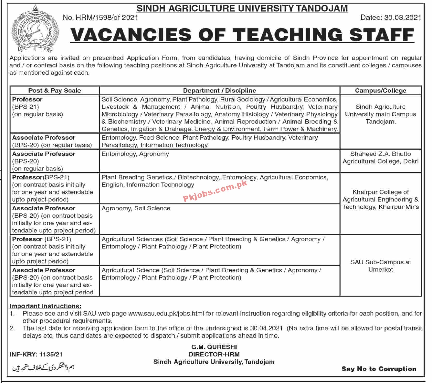 Jobs in Sindh Agriculture University Tandojam