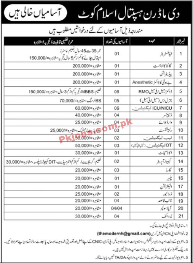 Jobs in The Modern Hospital Islam Kot