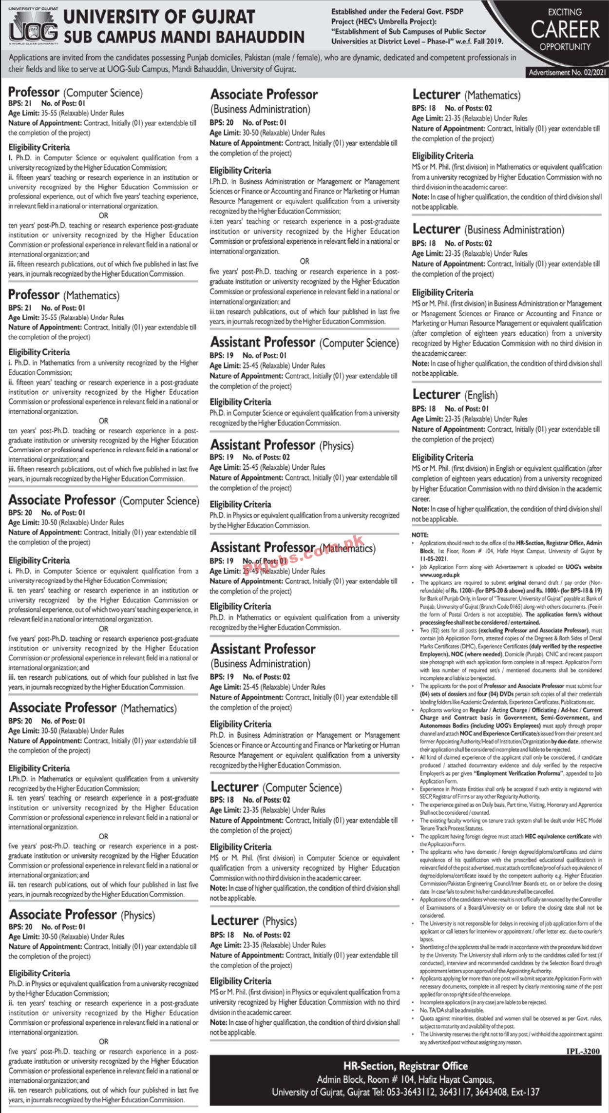 Jobs in University of Gujrat UOG