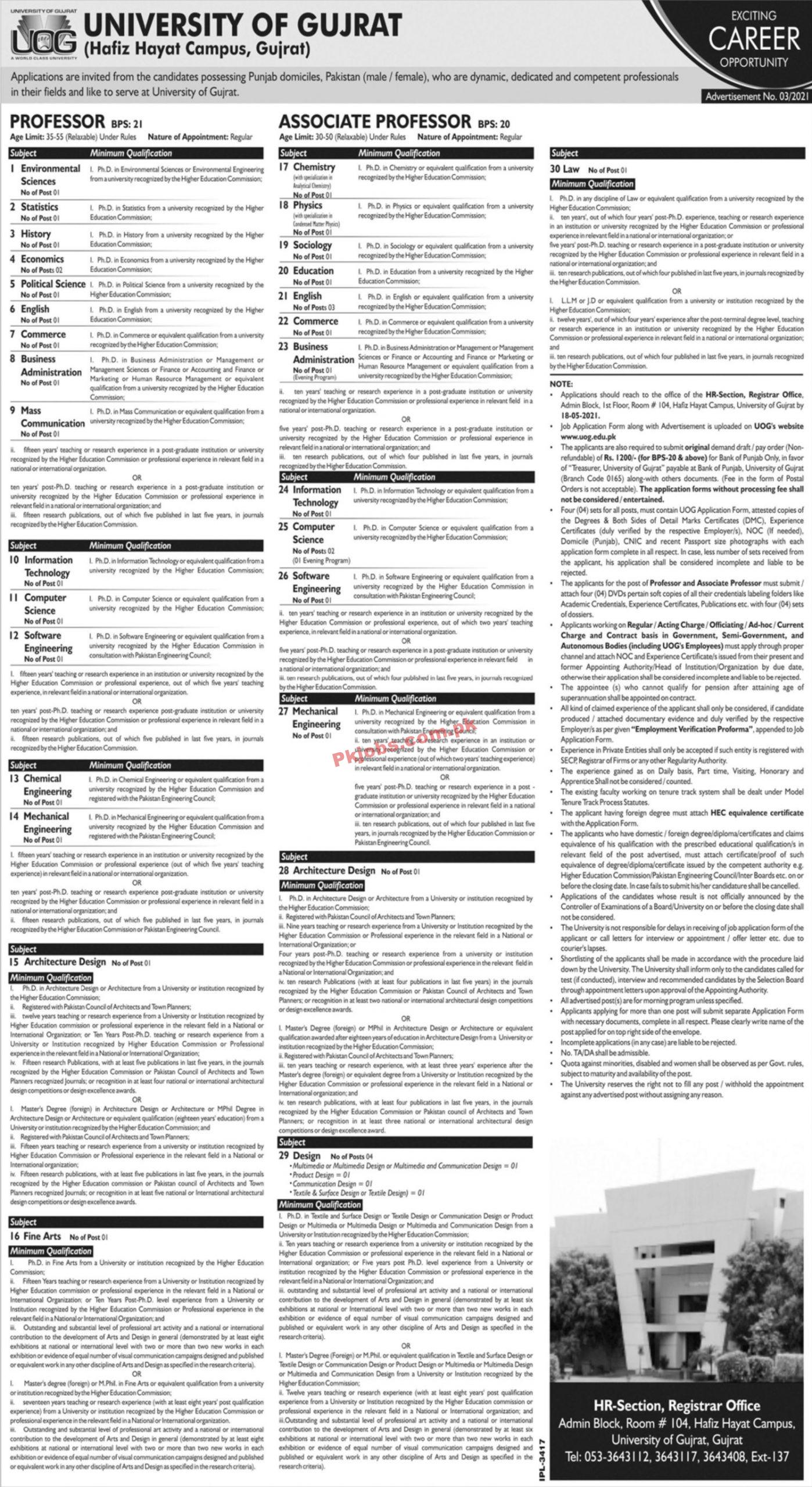 Jobs in University of Gujrat