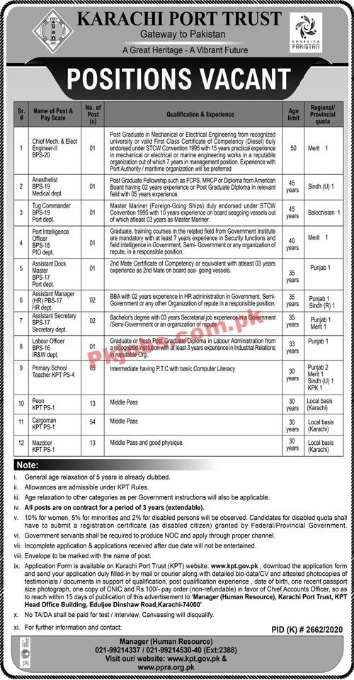 Karachi Port Trust Management PK Jobs 2021