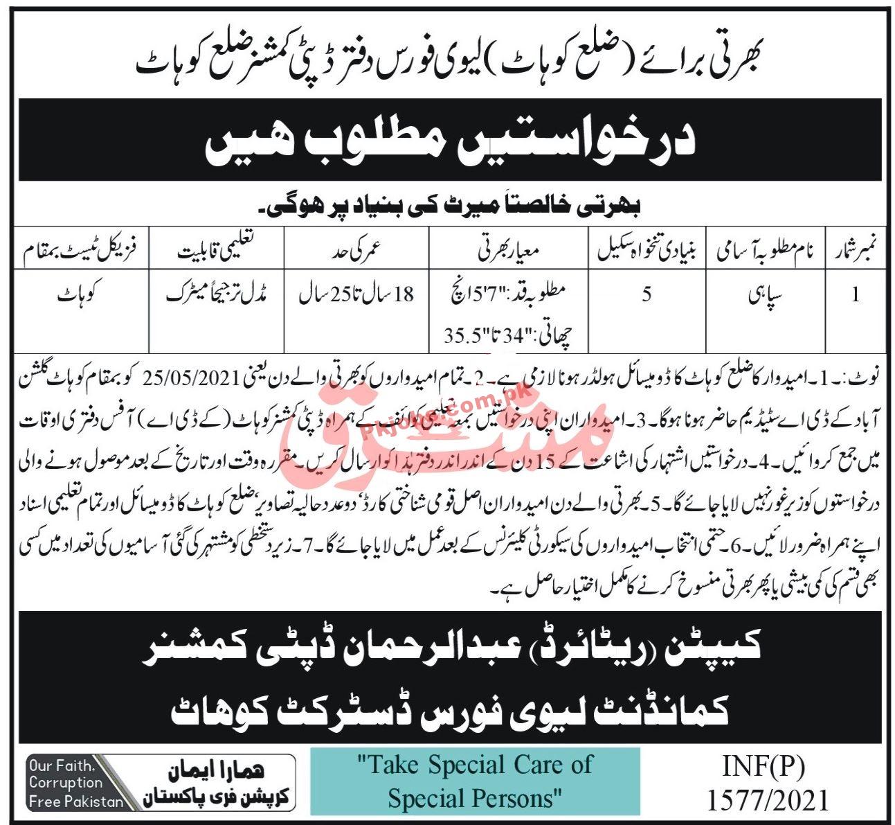 Levies Force Latest Security PK Jobs 2021