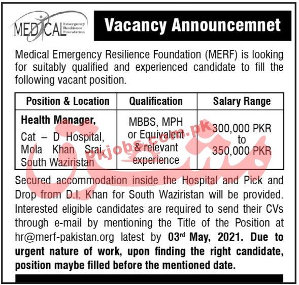 Medical Emergency Resilience Foundation (MERF) NGO PK Jobs 2021