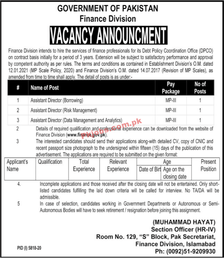 Ministry Of Finance Announced Latest Management PK Jobs 2021