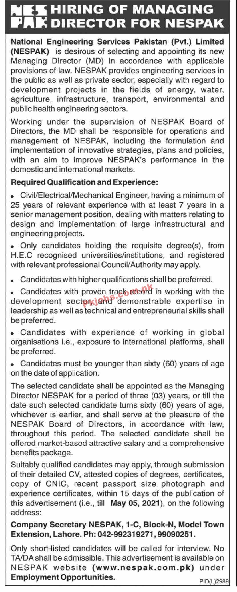 National Engineering Services Pakistan (NESPAK) PK Jobs 2021