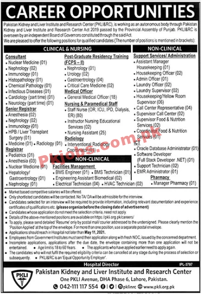 Pakistan Kidney And Liver Institute & Research Centre (PKLI&RC) PK Jobs 2021