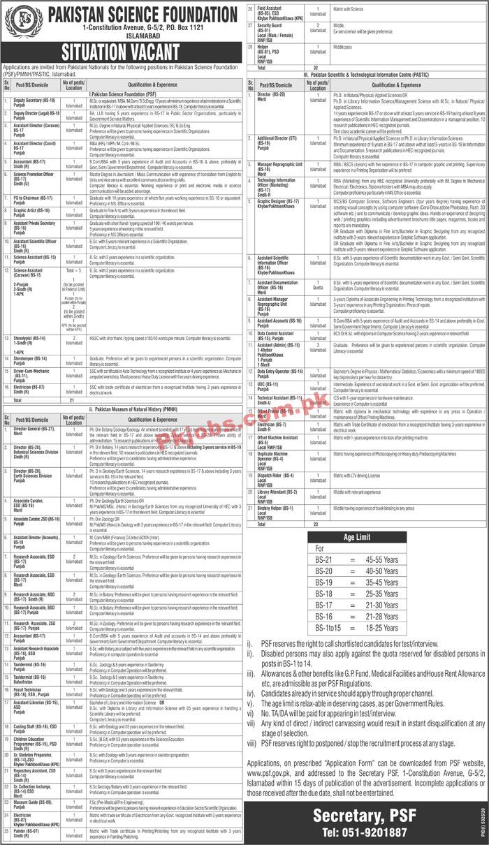 Pakistan Science Foundation (PSF) Management PK Jobs 2021