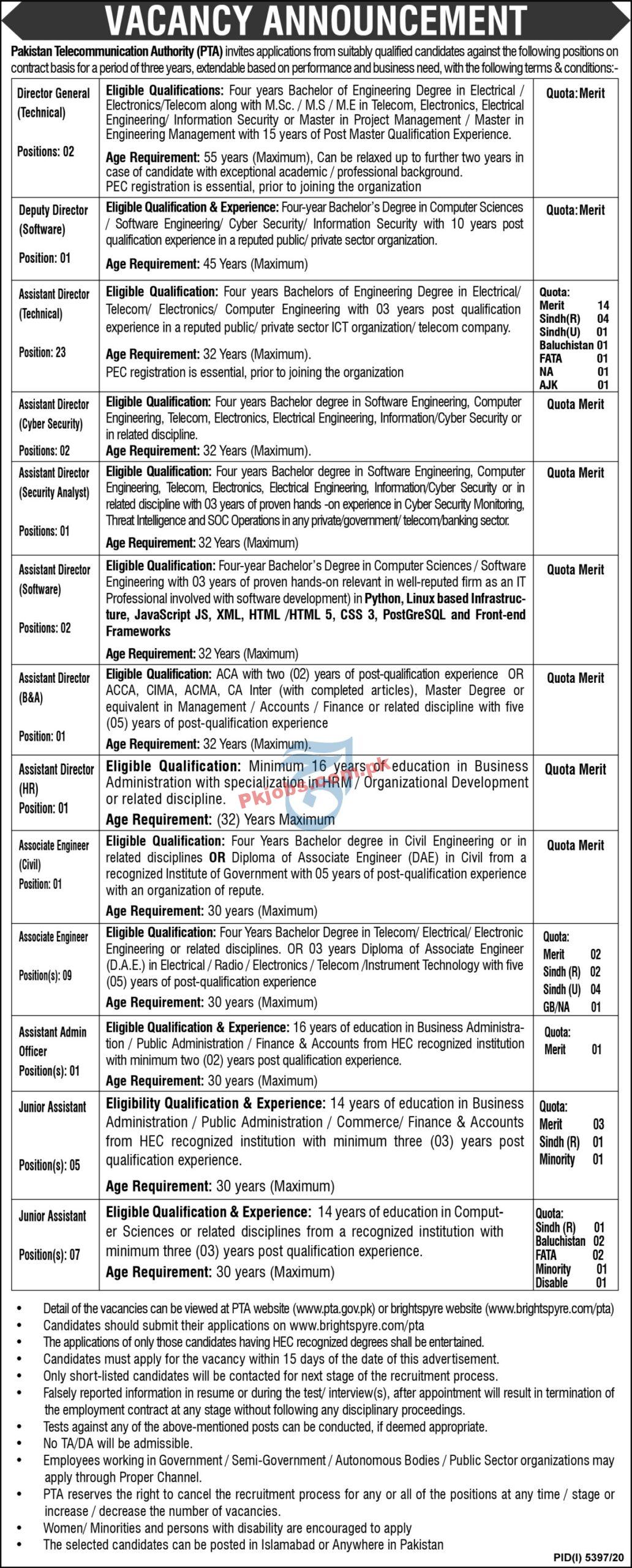 Pakistan Telecommunication Authority (PTA) Management PK Jobs 2021